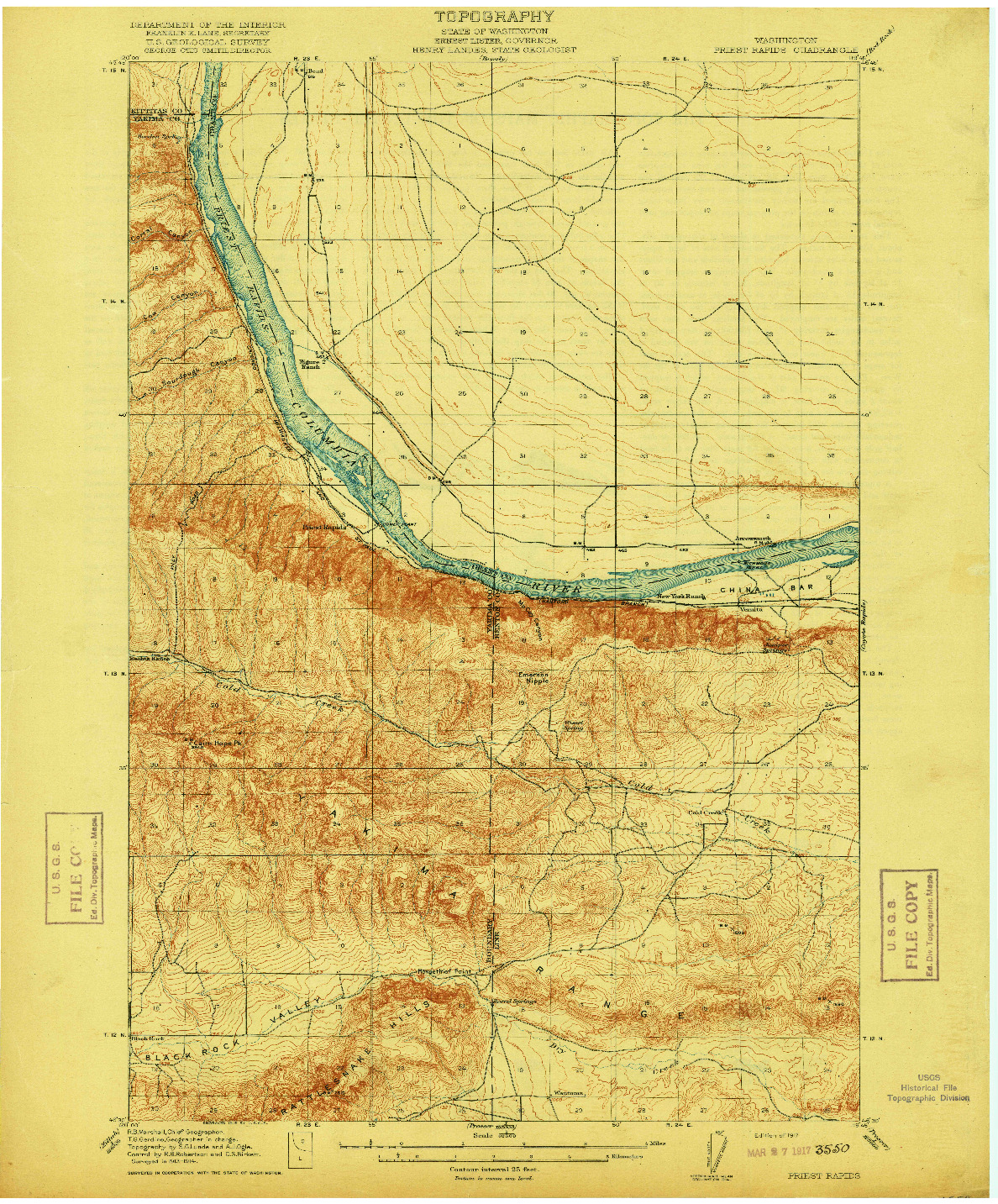 USGS 1:62500-SCALE QUADRANGLE FOR PRIEST RAPIDS, WA 1917