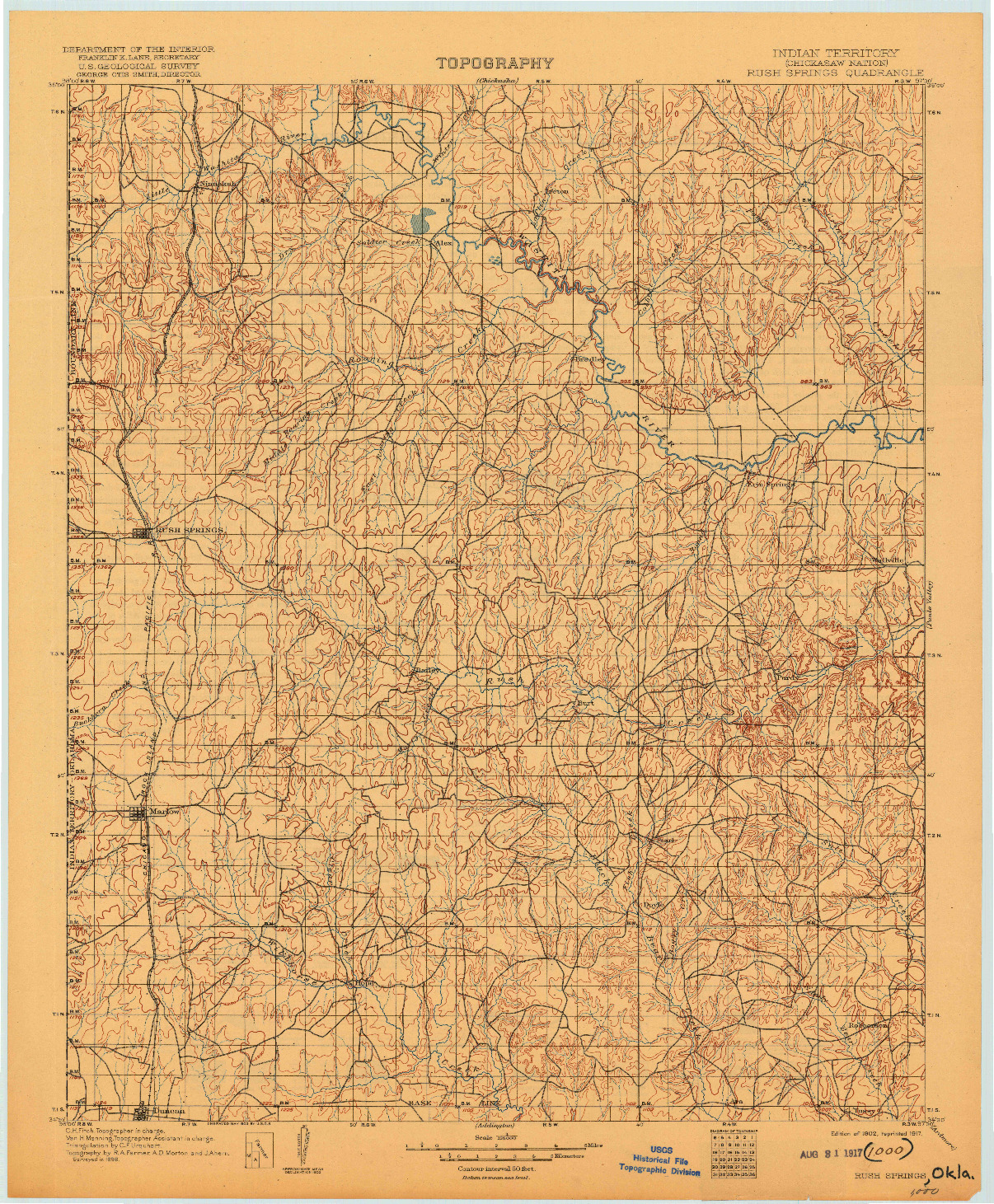 USGS 1:125000-SCALE QUADRANGLE FOR RUSH SPRINGS, OK 1902