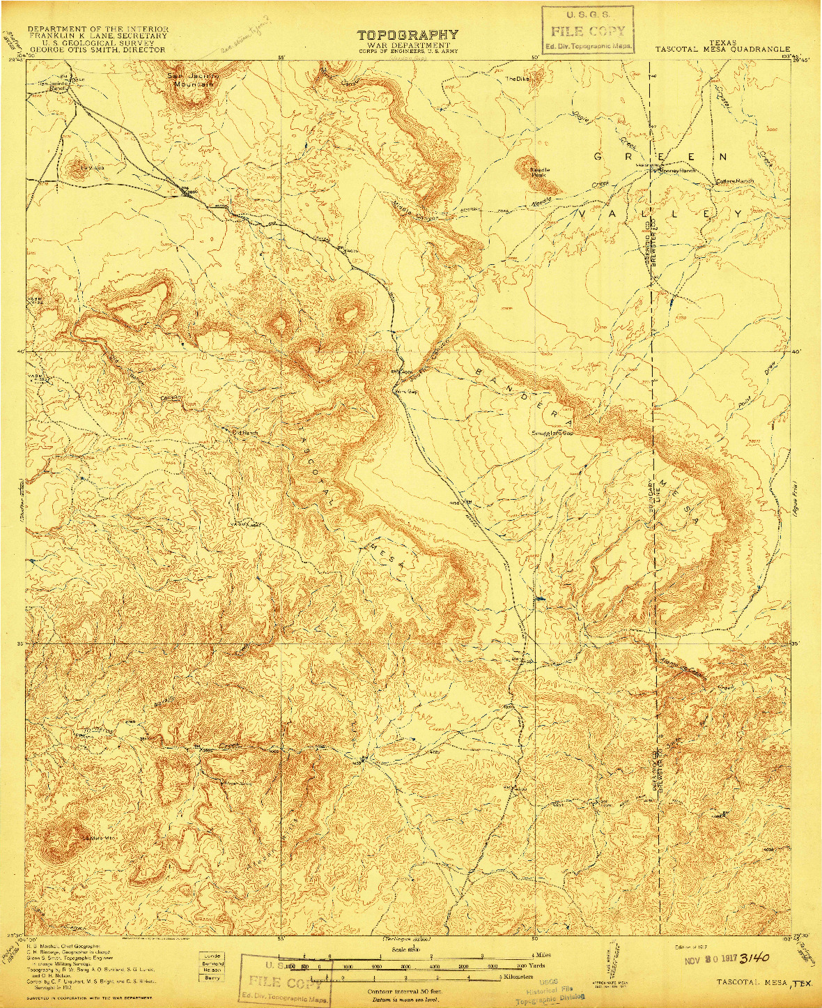 USGS 1:62500-SCALE QUADRANGLE FOR TASCOTAL MESA, TX 1917
