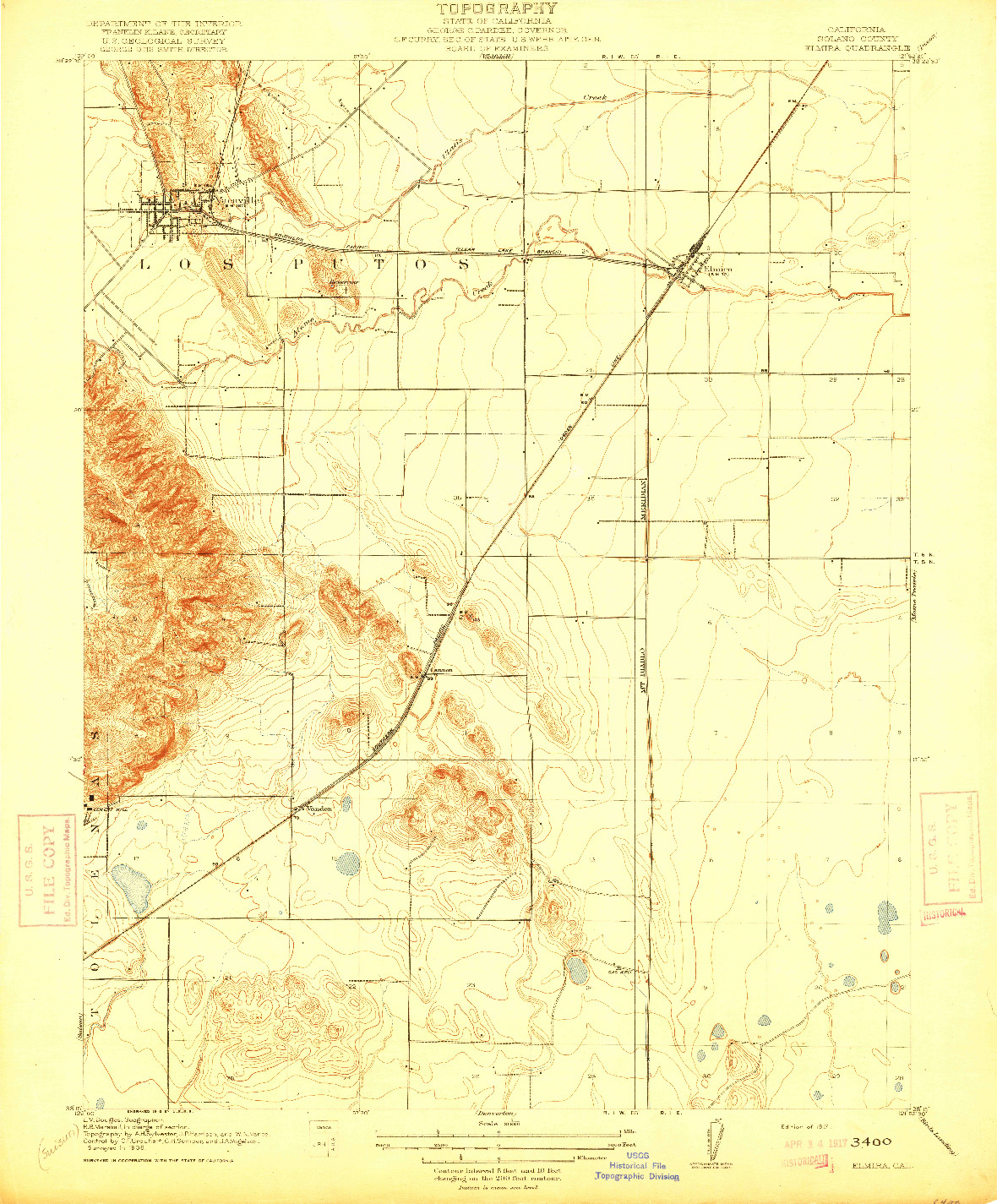 USGS 1:31680-SCALE QUADRANGLE FOR ELMIRA, CA 1917