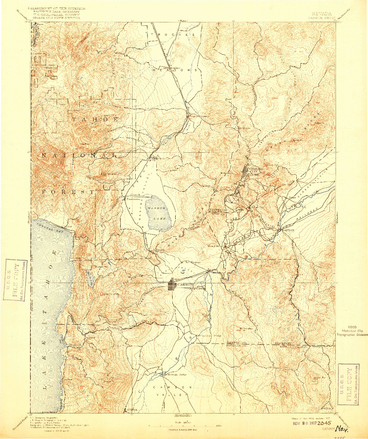 USGS 1:125000-SCALE QUADRANGLE FOR CARSON, NV 1893