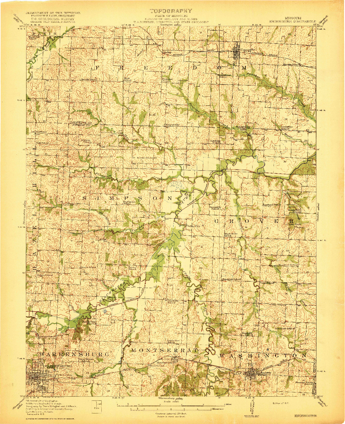 USGS 1:62500-SCALE QUADRANGLE FOR KNOBNOSTER, MO 1917