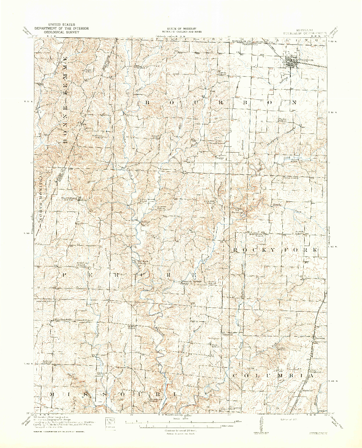 USGS 1:62500-SCALE QUADRANGLE FOR STURGEON, MO 1917