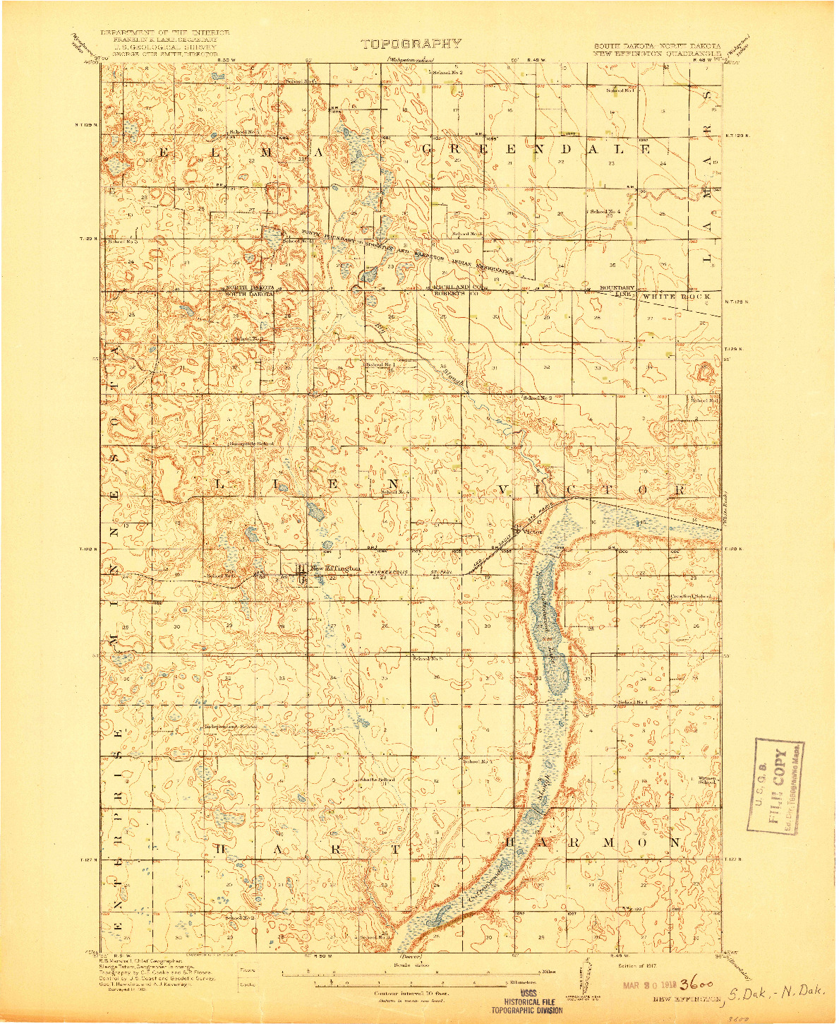 USGS 1:62500-SCALE QUADRANGLE FOR NEW EFFINGTON, SD 1917