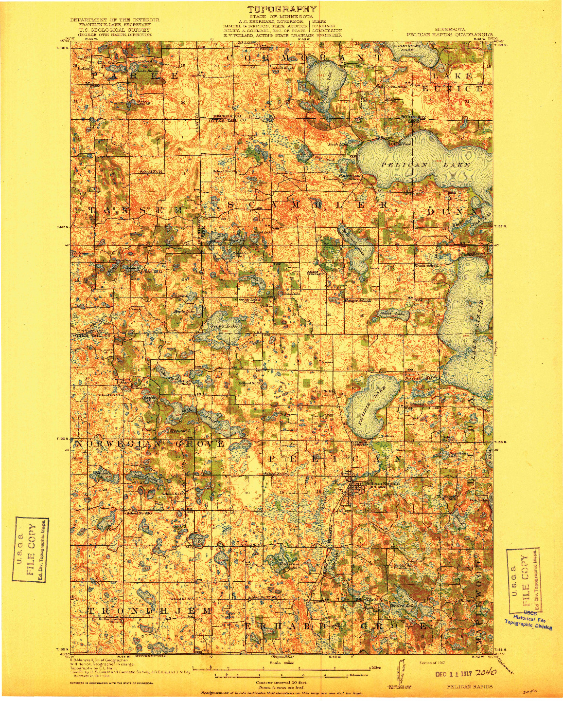 USGS 1:62500-SCALE QUADRANGLE FOR PELICAN RAPIDS, MN 1917