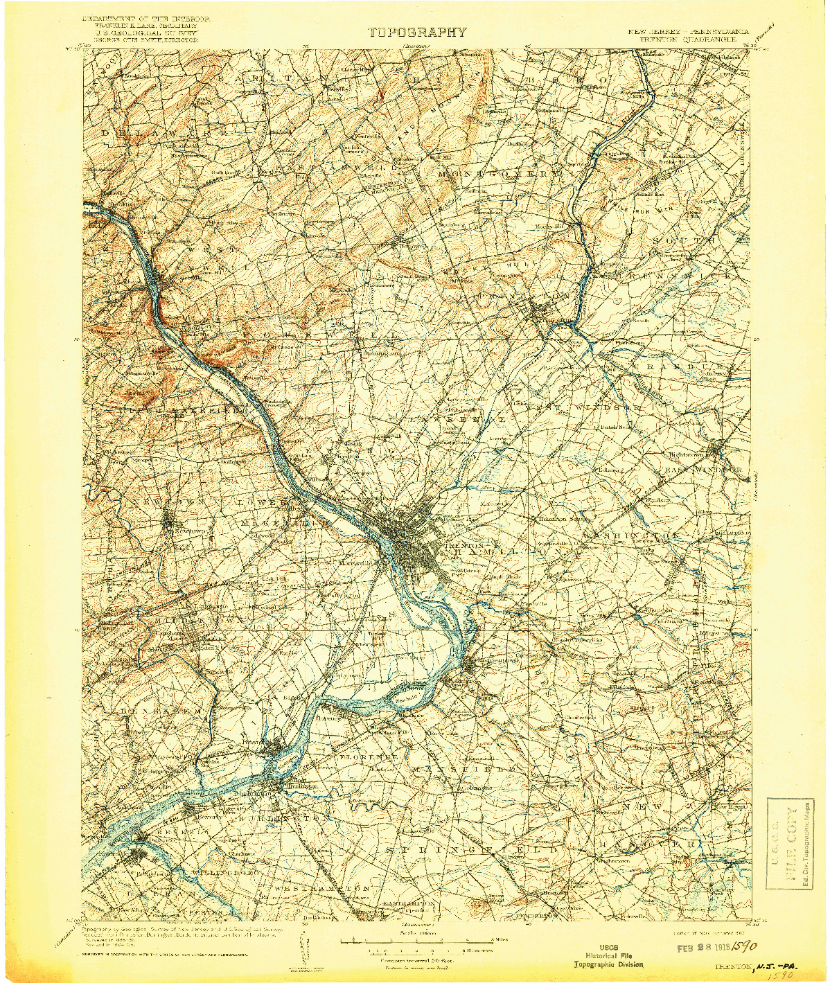 USGS 1:125000-SCALE QUADRANGLE FOR TRENTON, NJ 1907