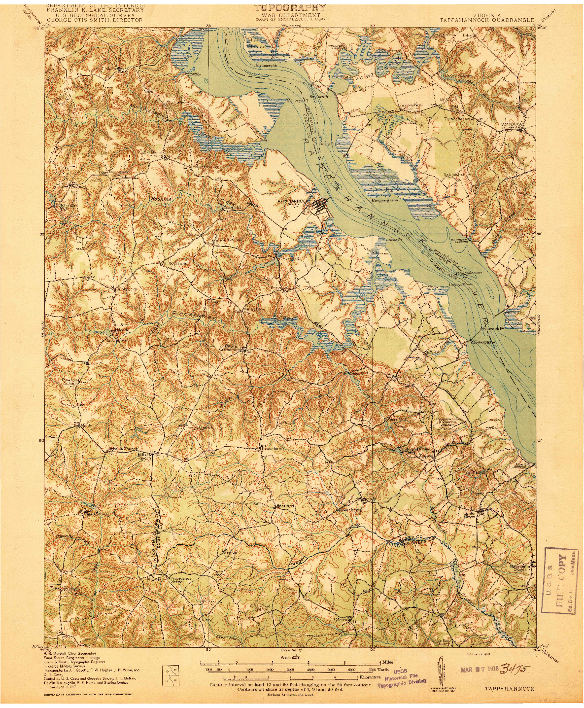 USGS 1:62500-SCALE QUADRANGLE FOR TAPPAHANNOCK, VA 1918