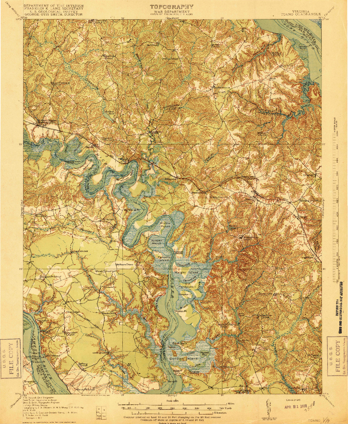 USGS 1:62500-SCALE QUADRANGLE FOR TOANO, VA 1918