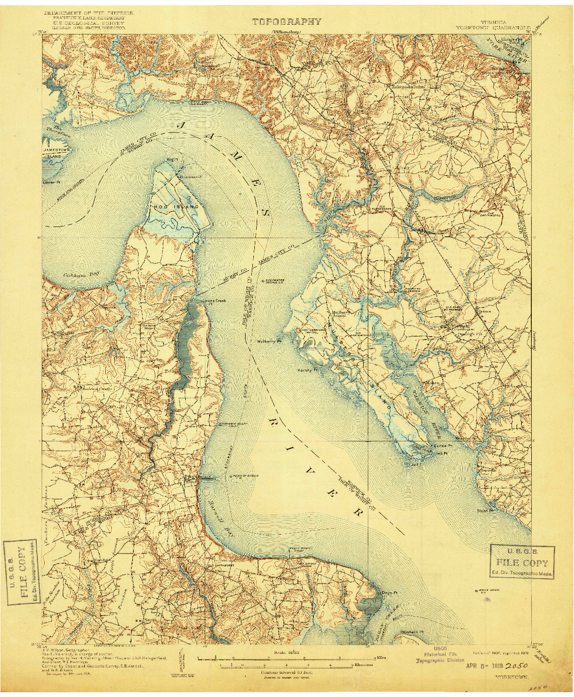 USGS 1:62500-SCALE QUADRANGLE FOR YORKTOWN, VA 1907