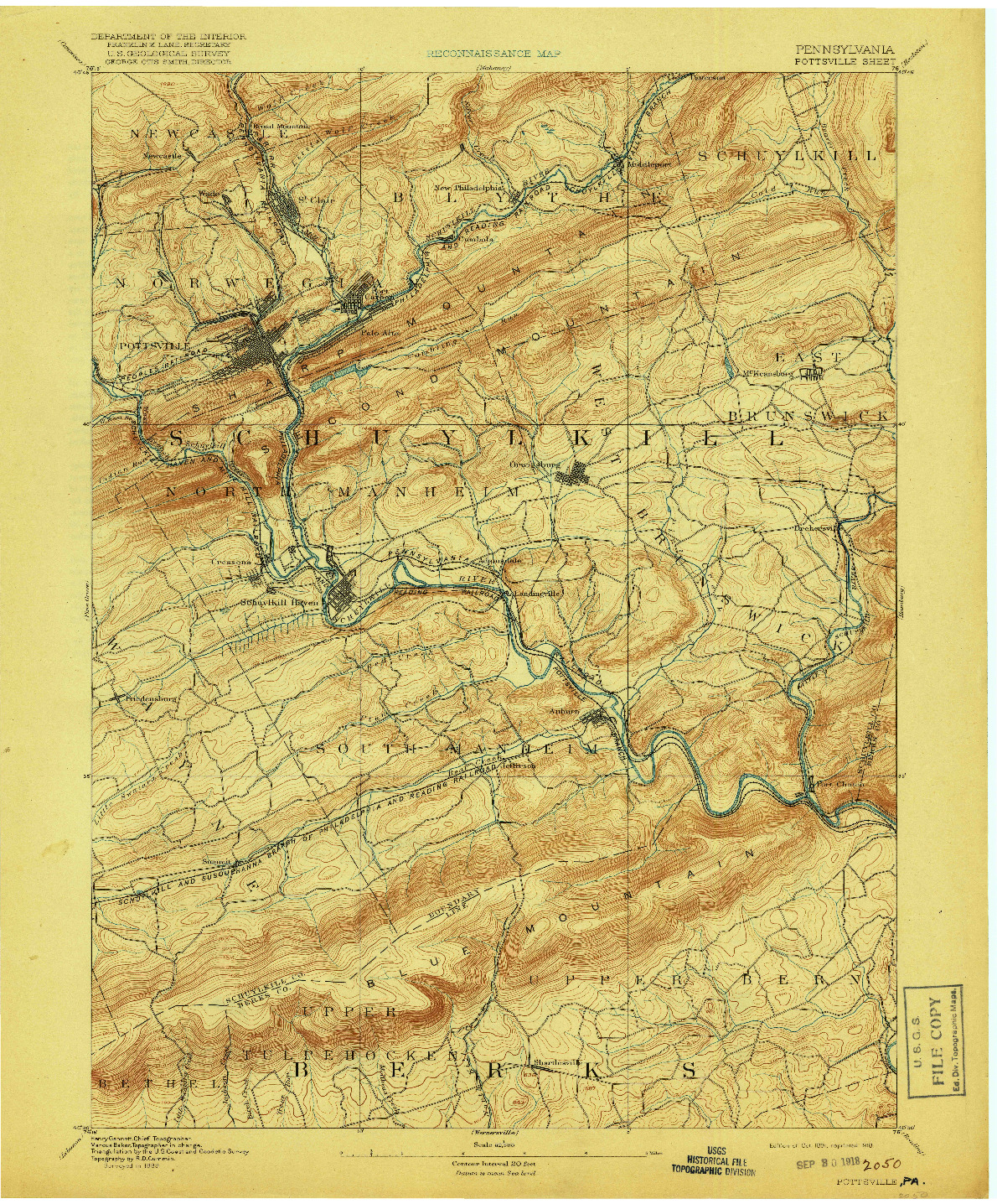 USGS 1:62500-SCALE QUADRANGLE FOR POTTSVILLE, PA 1891