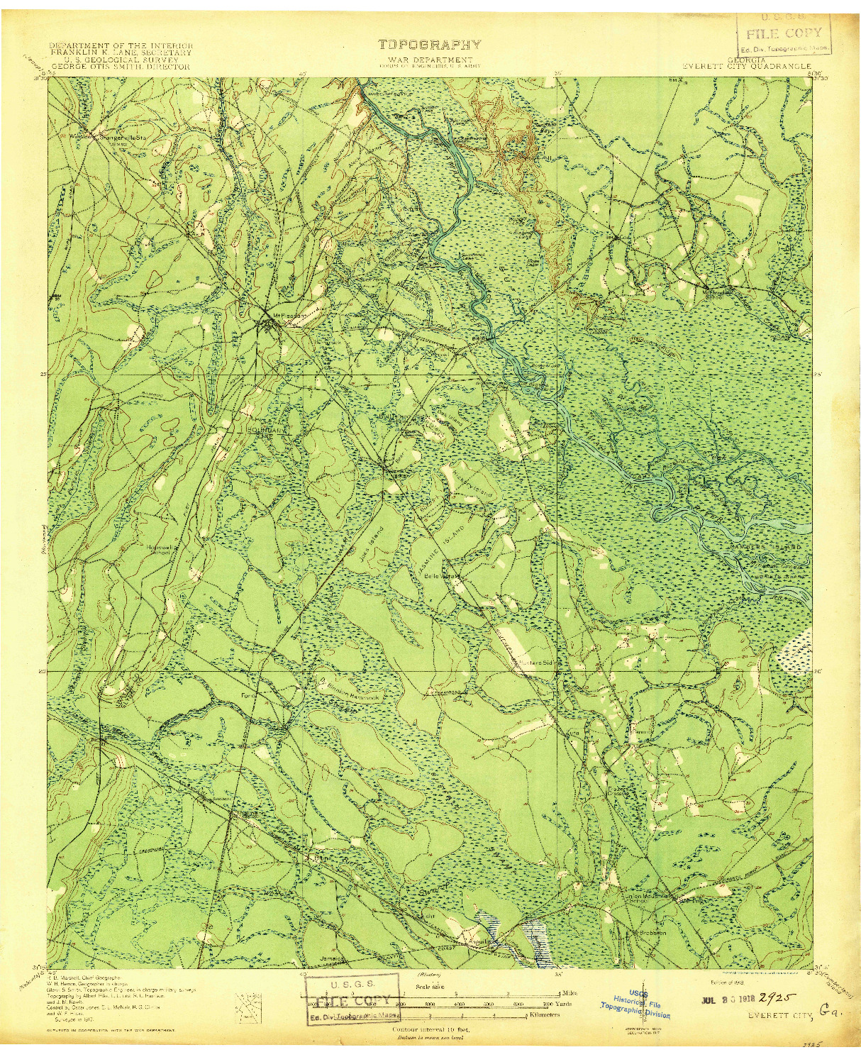 USGS 1:62500-SCALE QUADRANGLE FOR EVERETT, GA 1918
