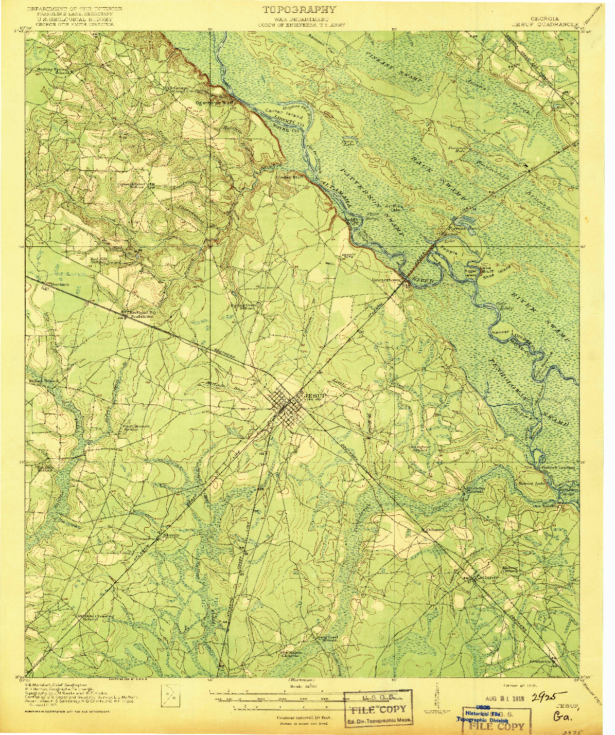 USGS 1:62500-SCALE QUADRANGLE FOR JESUP, GA 1918