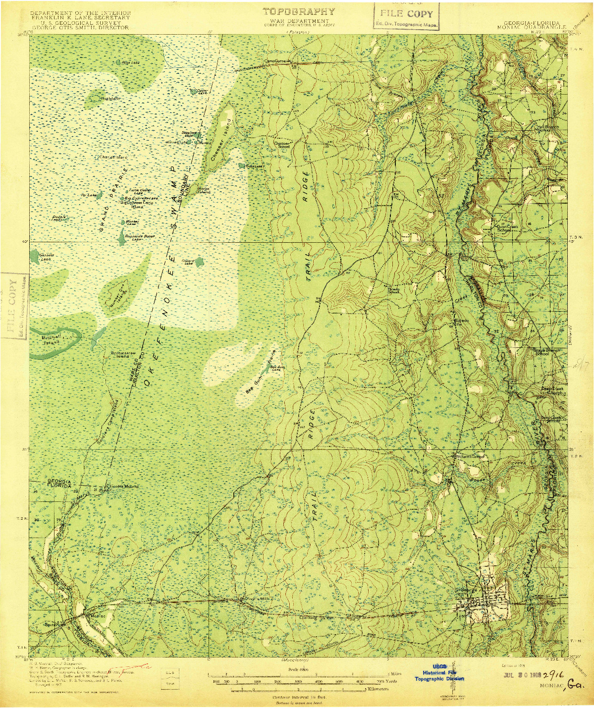 USGS 1:62500-SCALE QUADRANGLE FOR MONIAC, GA 1918
