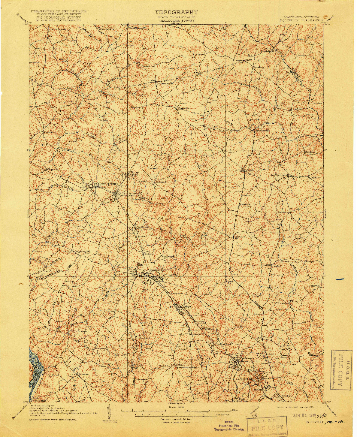 USGS 1:62500-SCALE QUADRANGLE FOR ROCKVILLE, MD 1908