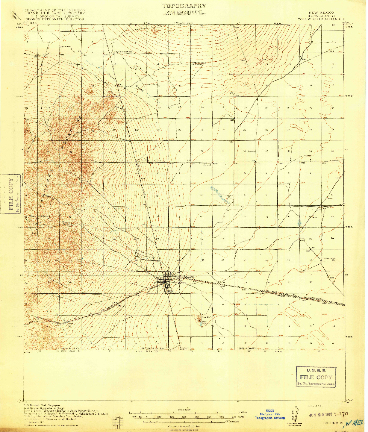USGS 1:62500-SCALE QUADRANGLE FOR COLUMBUS, NM 1918