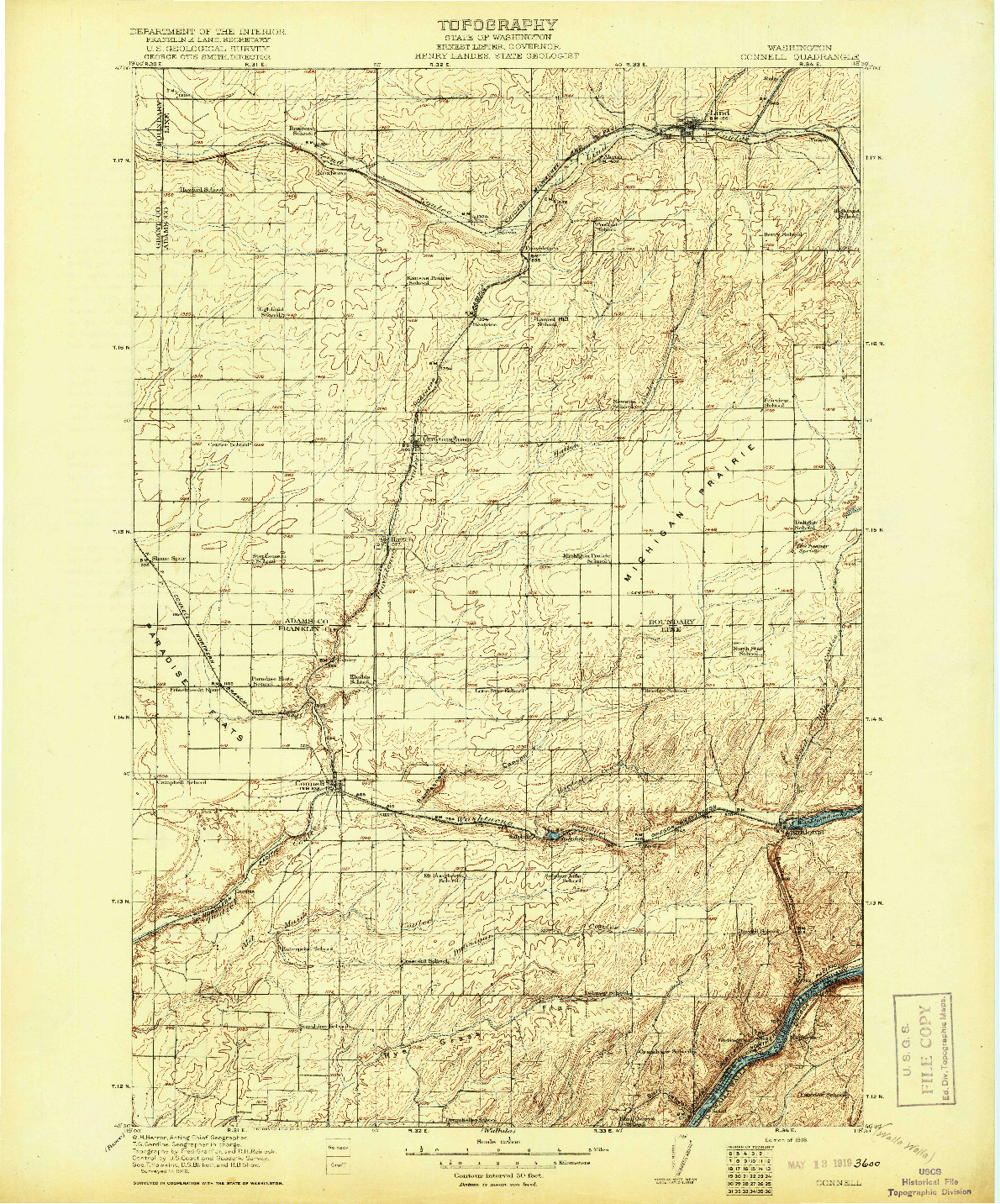 USGS 1:125000-SCALE QUADRANGLE FOR CONNELL, WA 1918