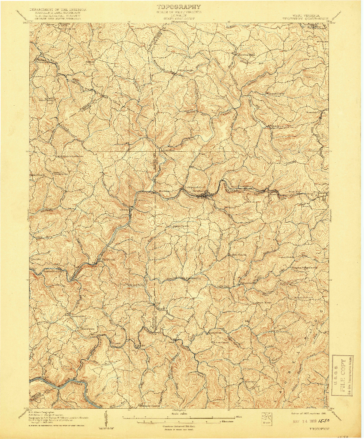 USGS 1:62500-SCALE QUADRANGLE FOR THORNTON, WV 1907