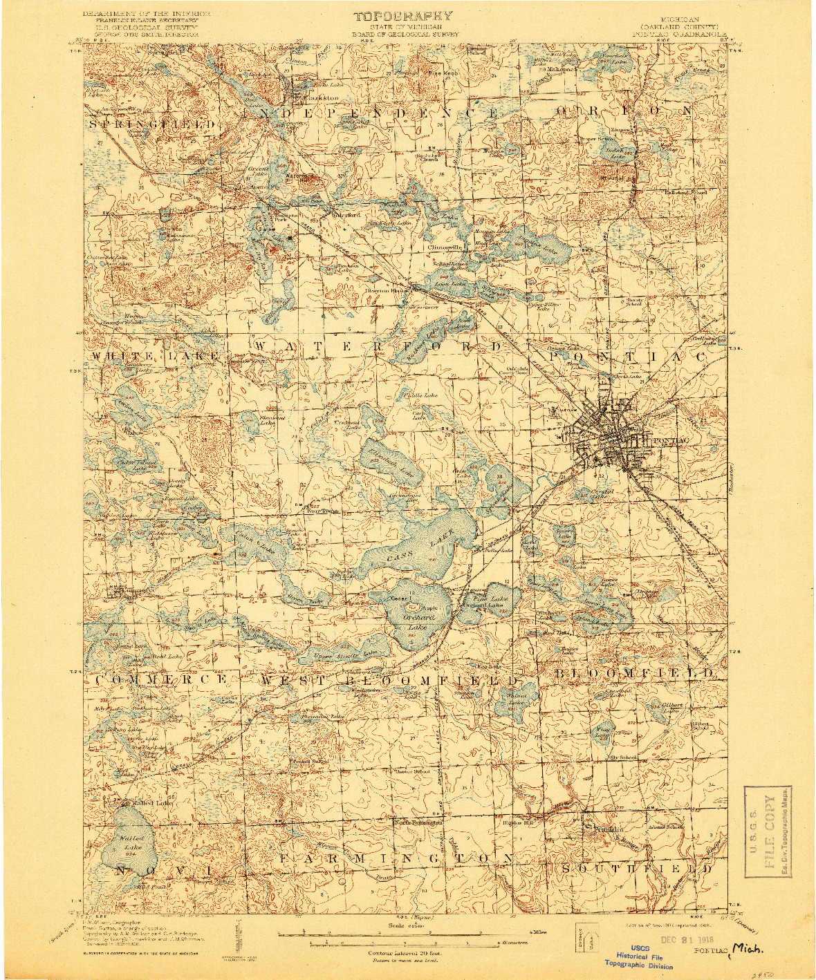 USGS 1:62500-SCALE QUADRANGLE FOR PONTIAC, MI 1907