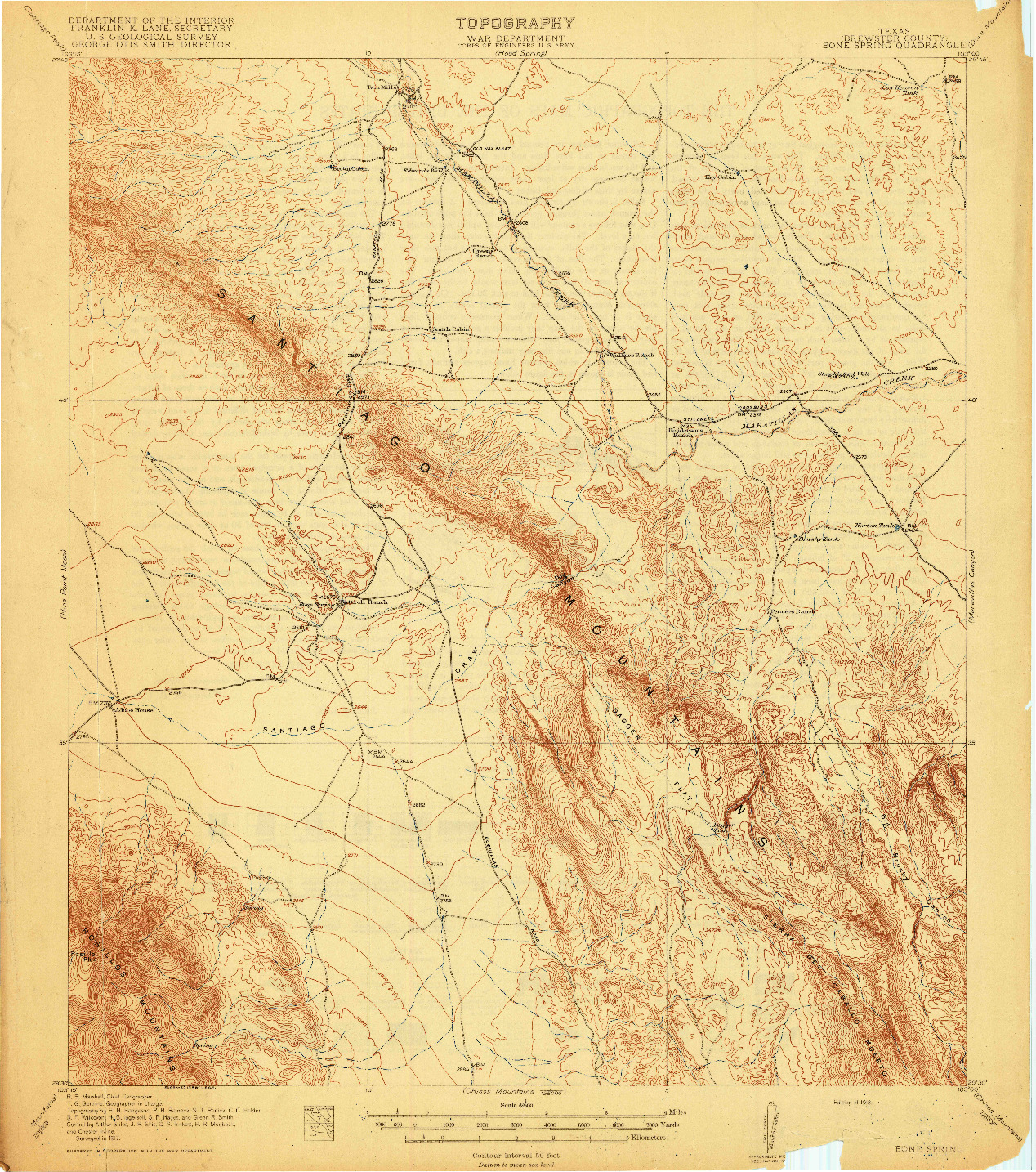 USGS 1:62500-SCALE QUADRANGLE FOR BONE SPRING, TX 1918