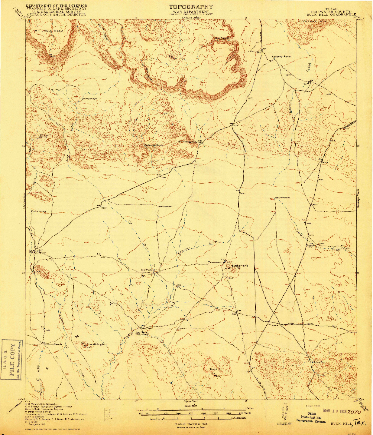 USGS 1:62500-SCALE QUADRANGLE FOR BUCK HILL, TX 1918