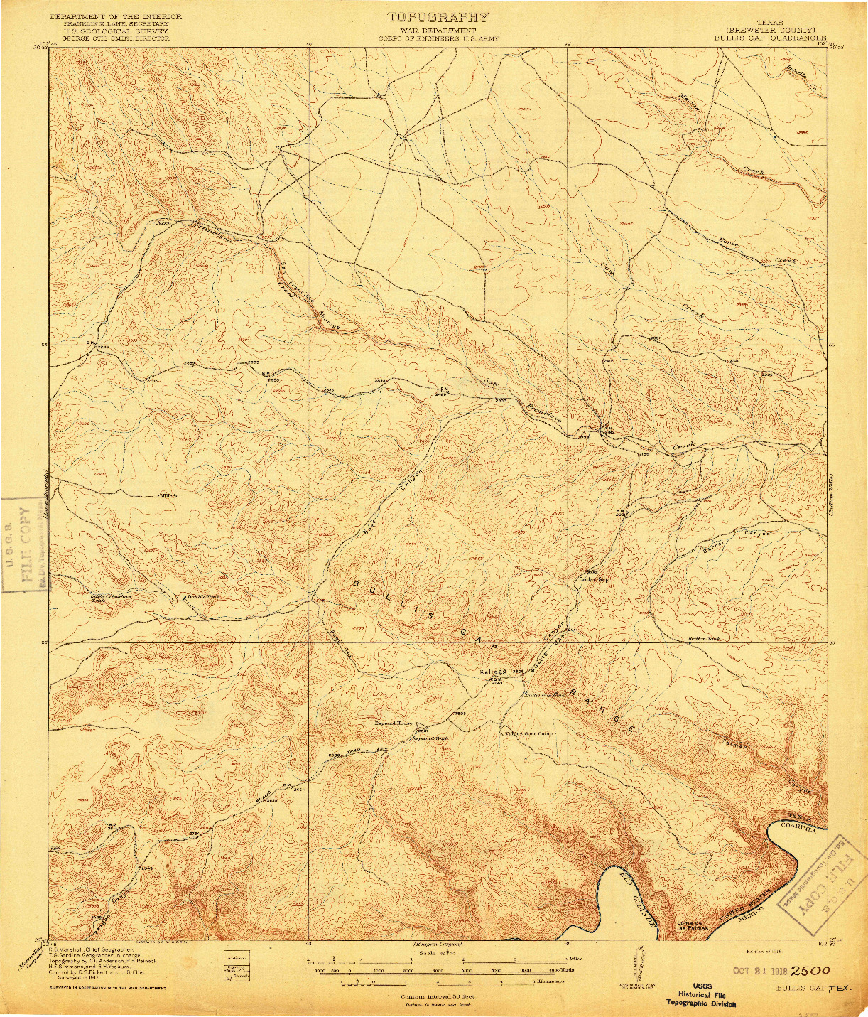 USGS 1:62500-SCALE QUADRANGLE FOR BULLIS GAP, TX 1918