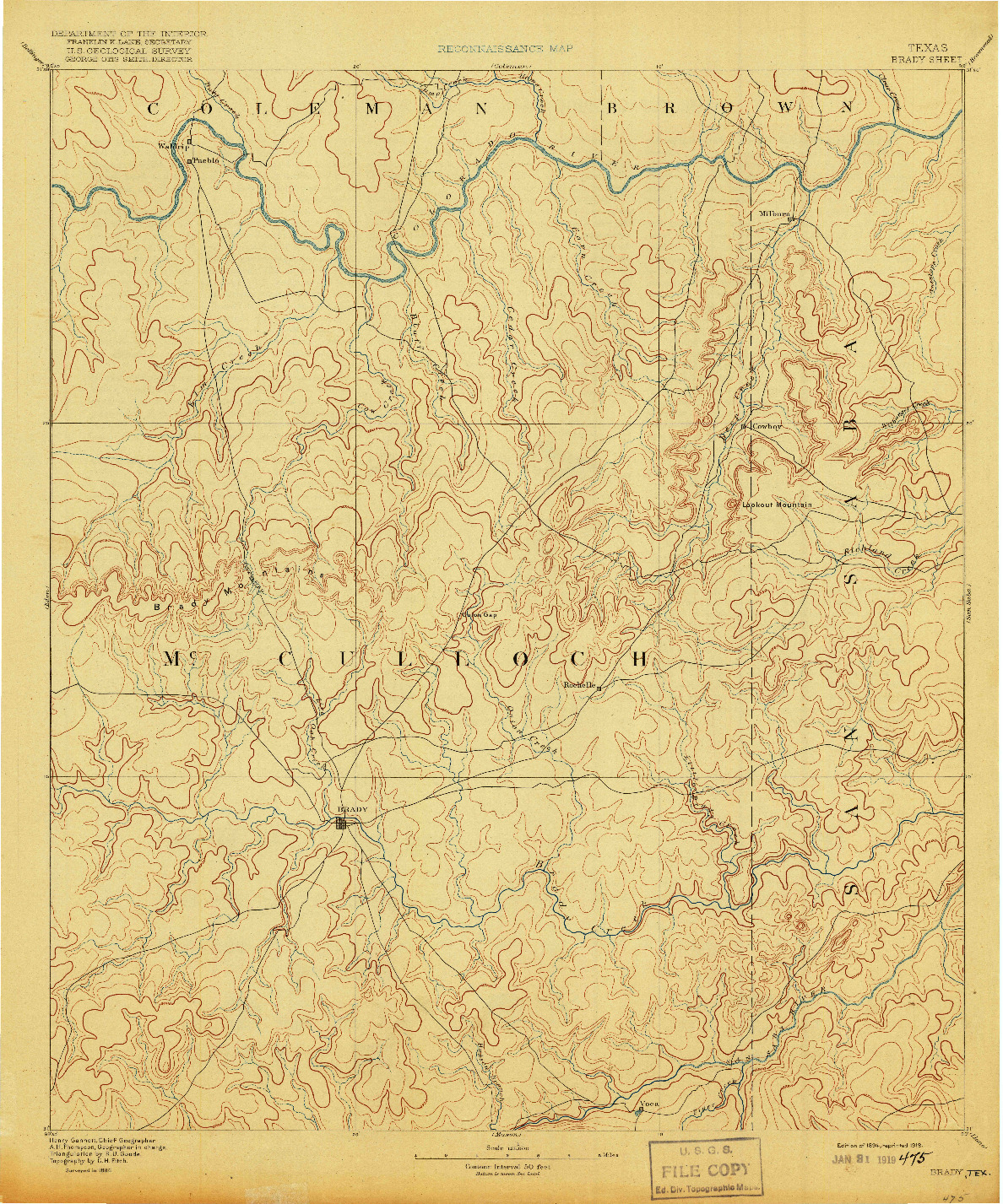 USGS 1:125000-SCALE QUADRANGLE FOR BRADY, TX 1894