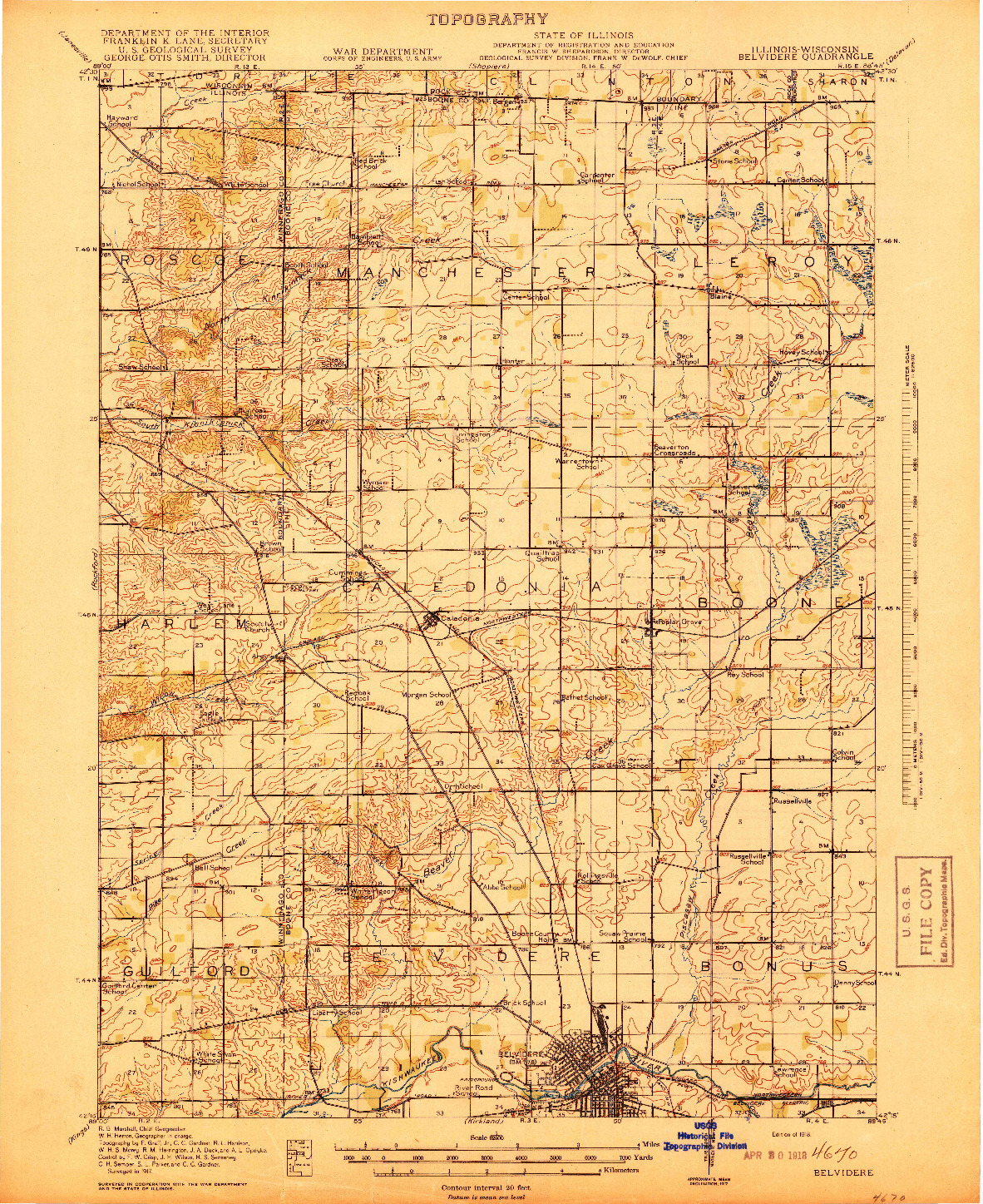 USGS 1:62500-SCALE QUADRANGLE FOR BELVIDERE, IL 1918
