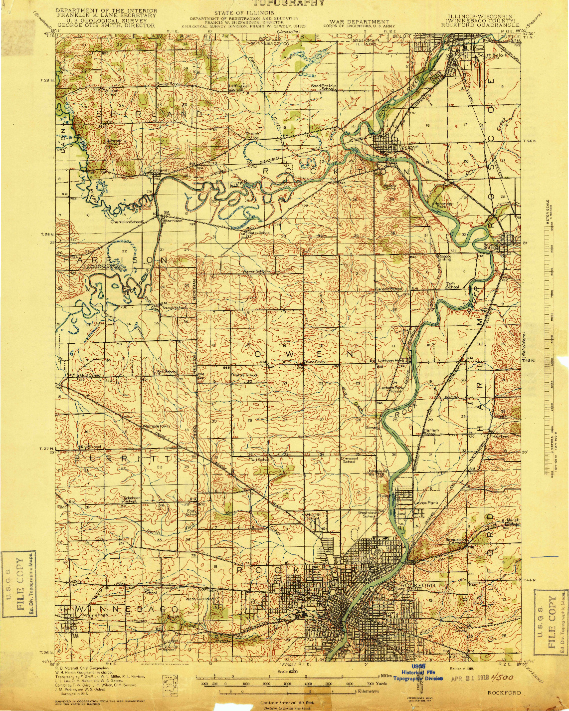 USGS 1:62500-SCALE QUADRANGLE FOR ROCKFORD, IL 1918