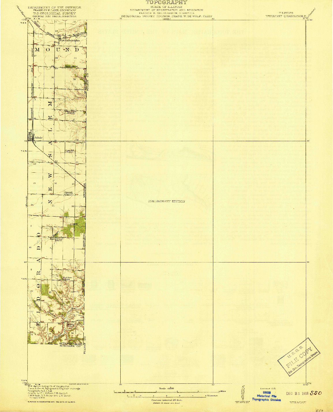 USGS 1:62500-SCALE QUADRANGLE FOR VERMONT, IL 1918