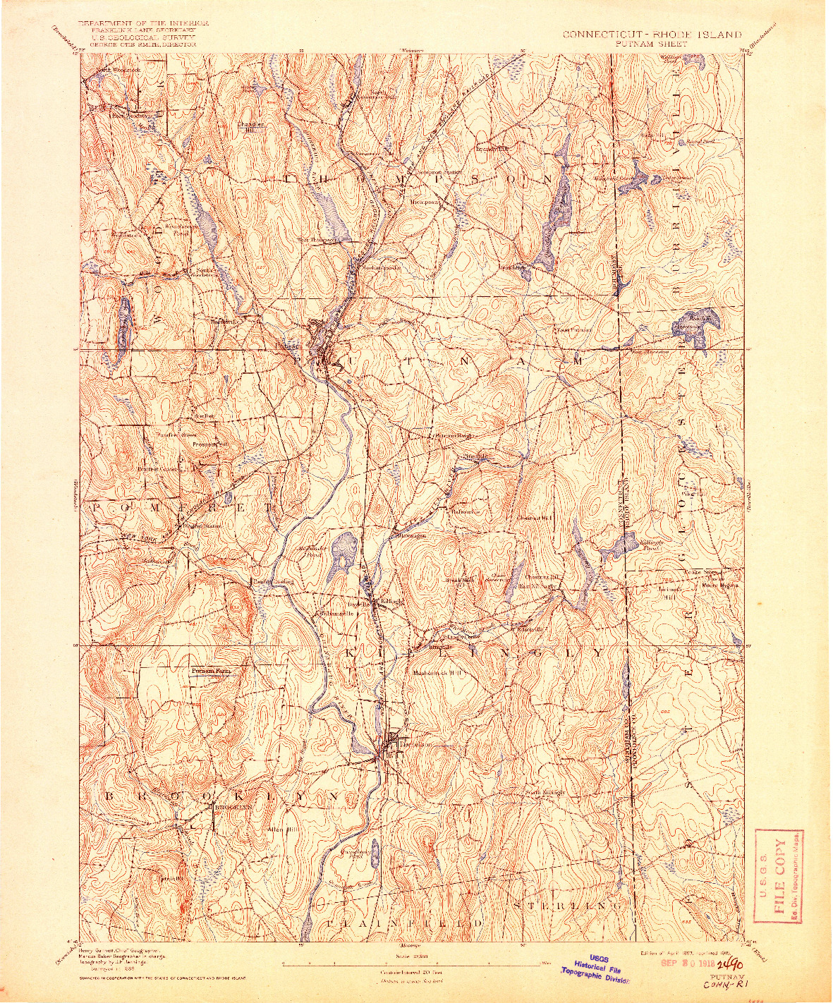 USGS 1:62500-SCALE QUADRANGLE FOR PUTNAM, CT 1893