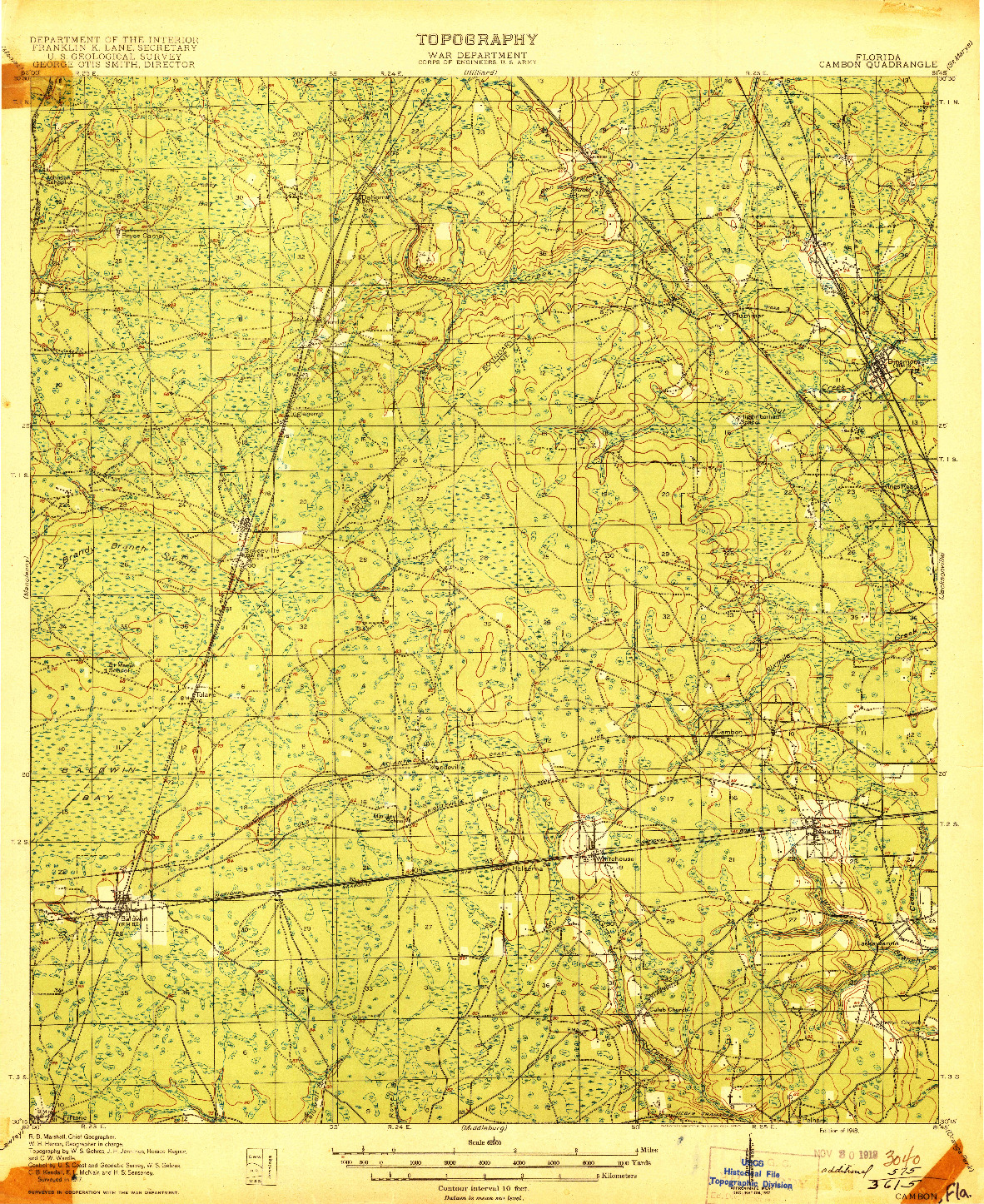 USGS 1:62500-SCALE QUADRANGLE FOR CAMBON, FL 1918
