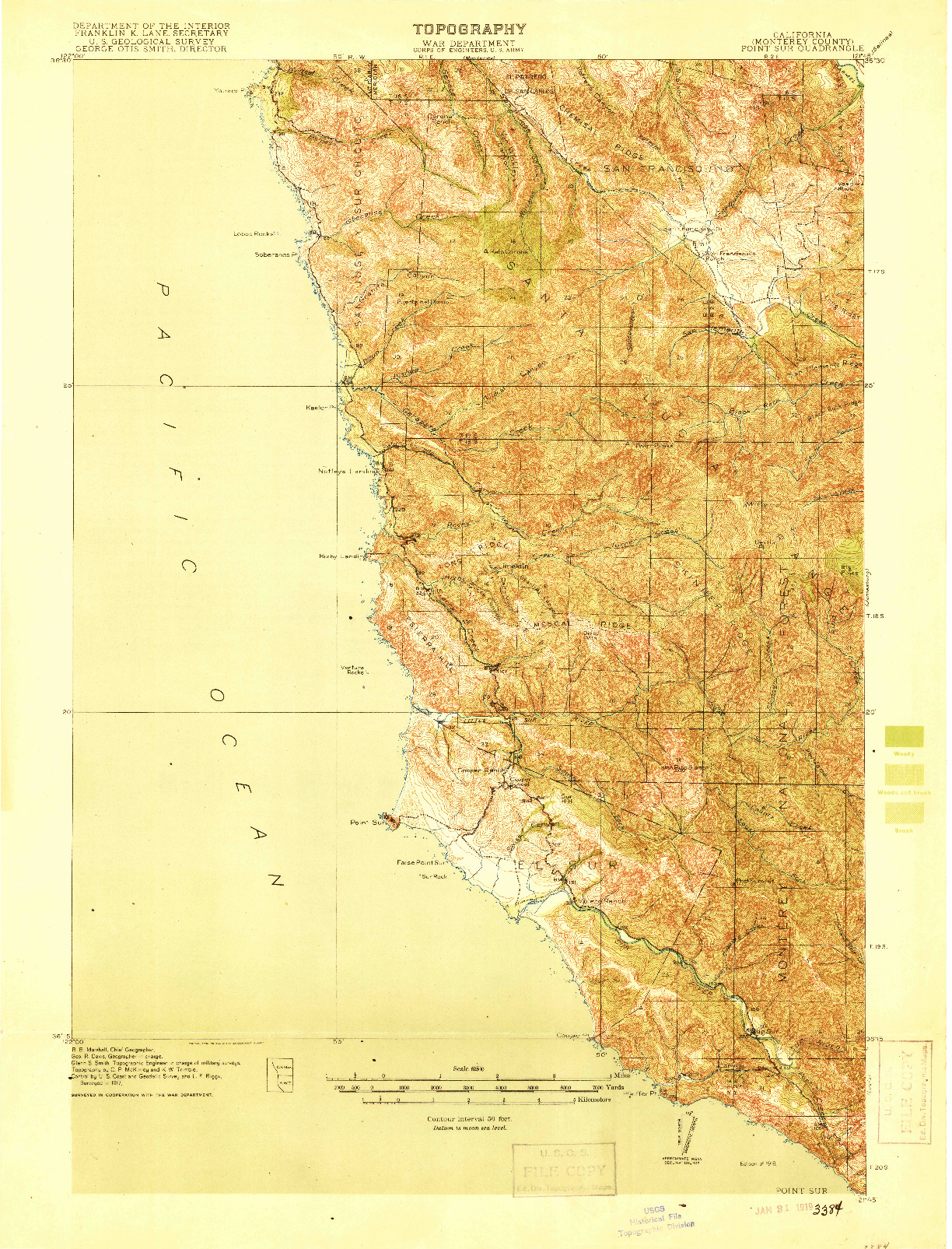 USGS 1:62500-SCALE QUADRANGLE FOR POINT SUR, CA 1918