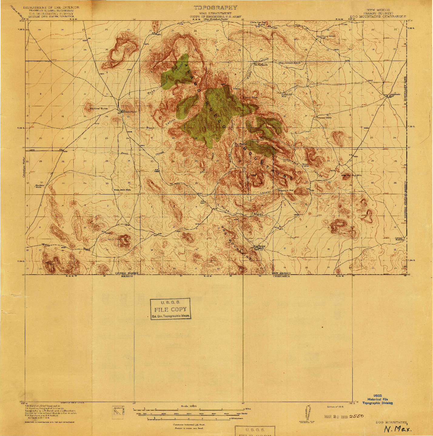 USGS 1:62500-SCALE QUADRANGLE FOR DOG MOUNTAINS, NM 1918