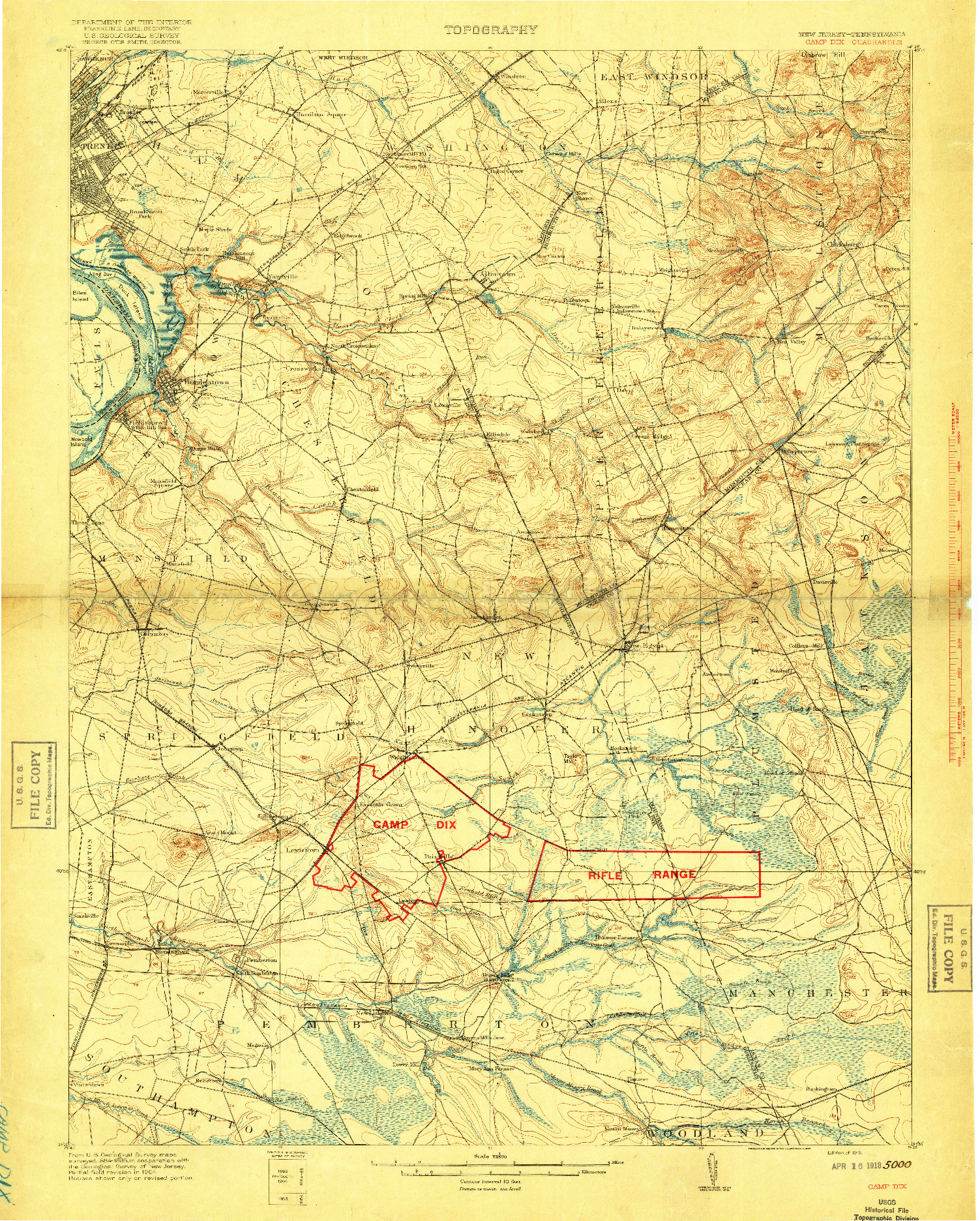 USGS 1:62500-SCALE QUADRANGLE FOR CAMP DIX, NJ 1918