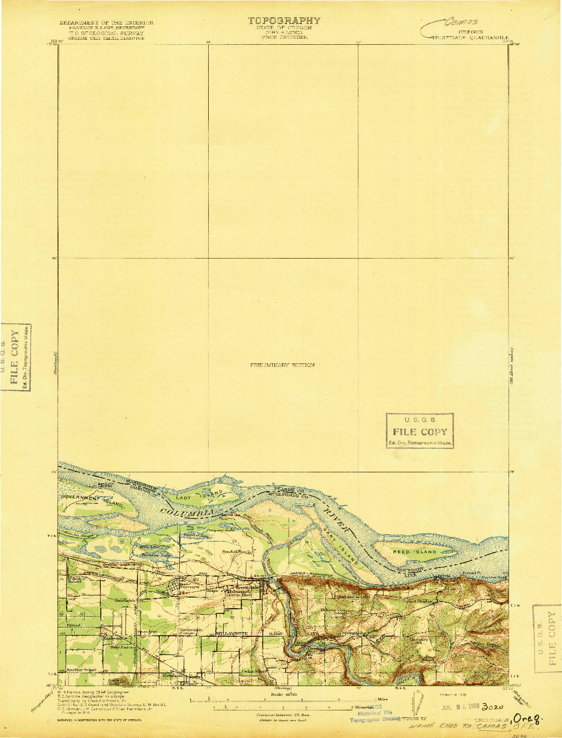 USGS 1:62500-SCALE QUADRANGLE FOR TROUTDALE, OR 1918