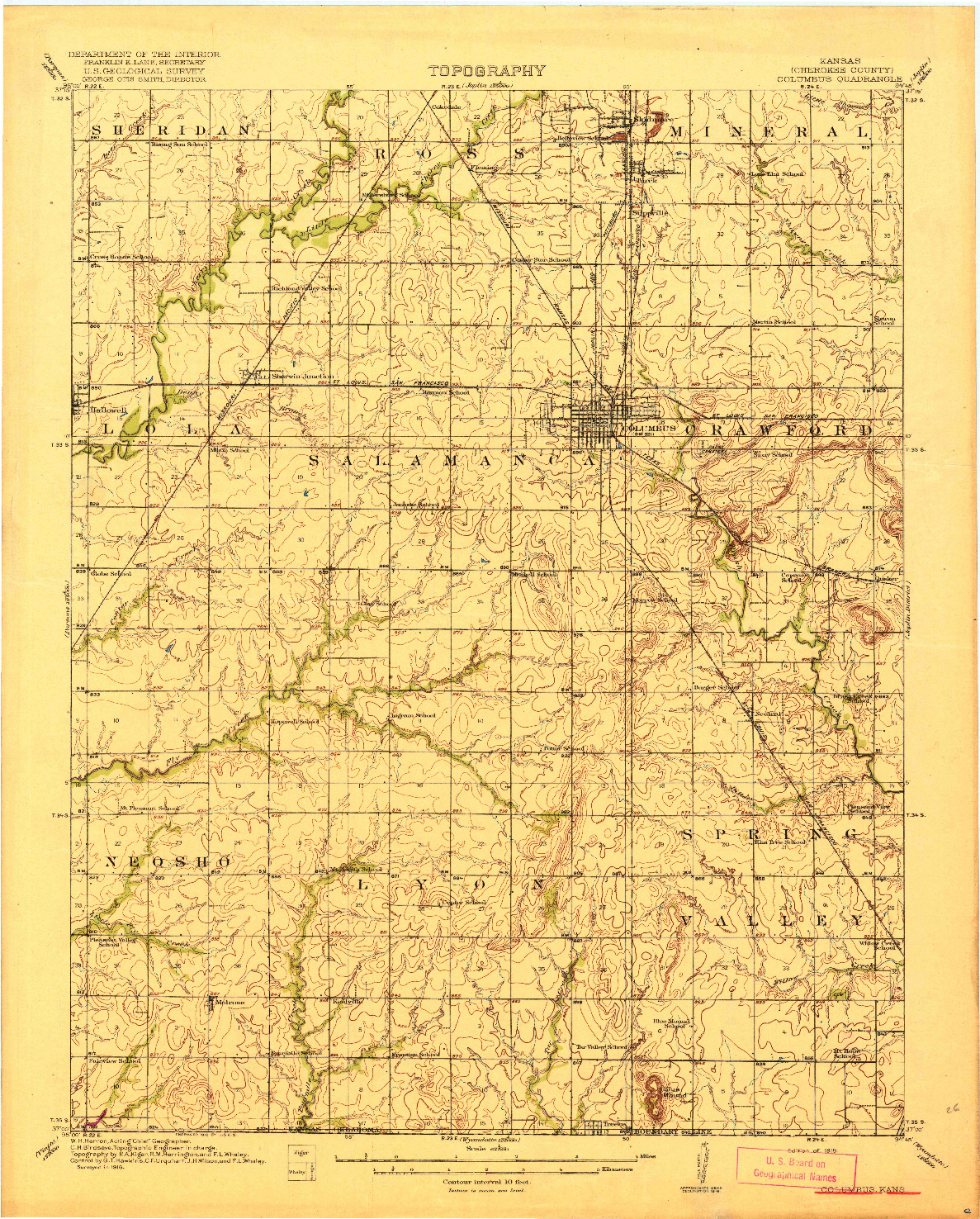 USGS 1:62500-SCALE QUADRANGLE FOR COLUMBUS, KS 1918