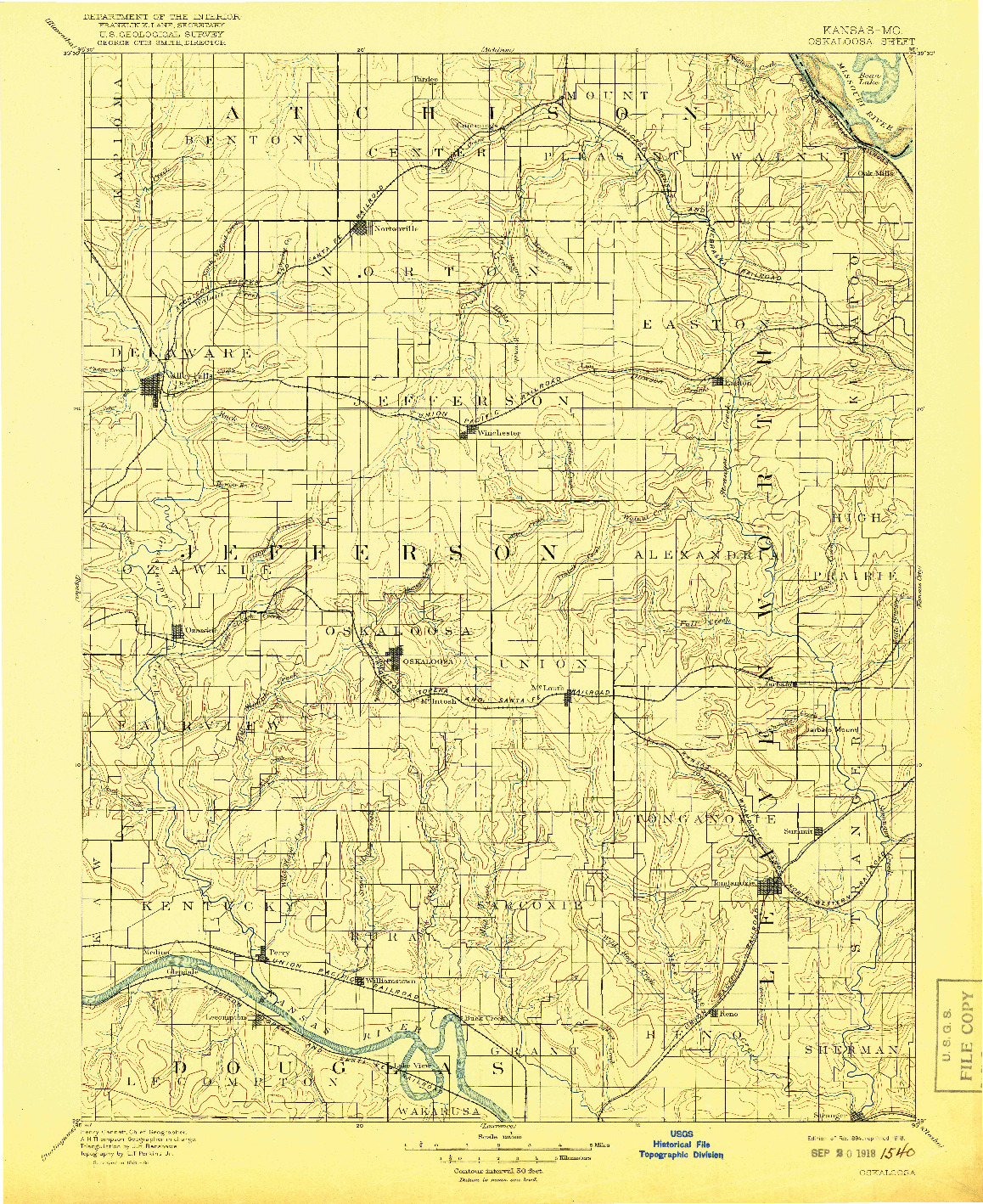 USGS 1:125000-SCALE QUADRANGLE FOR OSKALOOSA, KS 1894