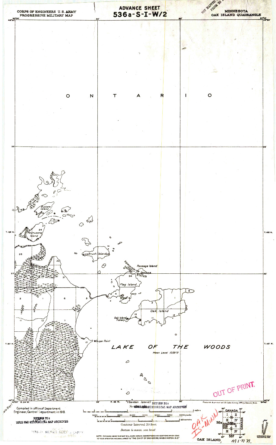 USGS 1:62500-SCALE QUADRANGLE FOR OAK ISLAND, MN 1918