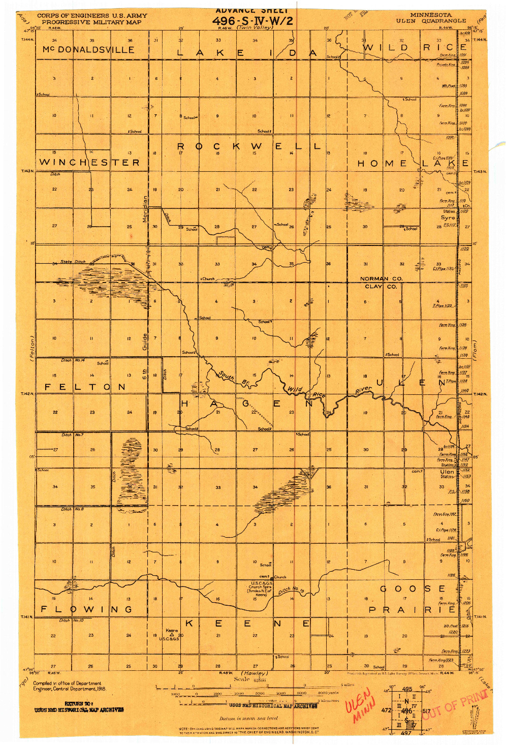 USGS 1:62500-SCALE QUADRANGLE FOR ULEN, MN 1918