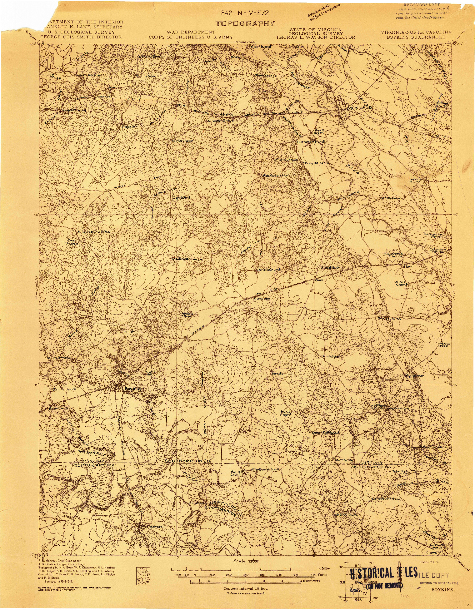 USGS 1:48000-SCALE QUADRANGLE FOR BOYKINS, VA 1919