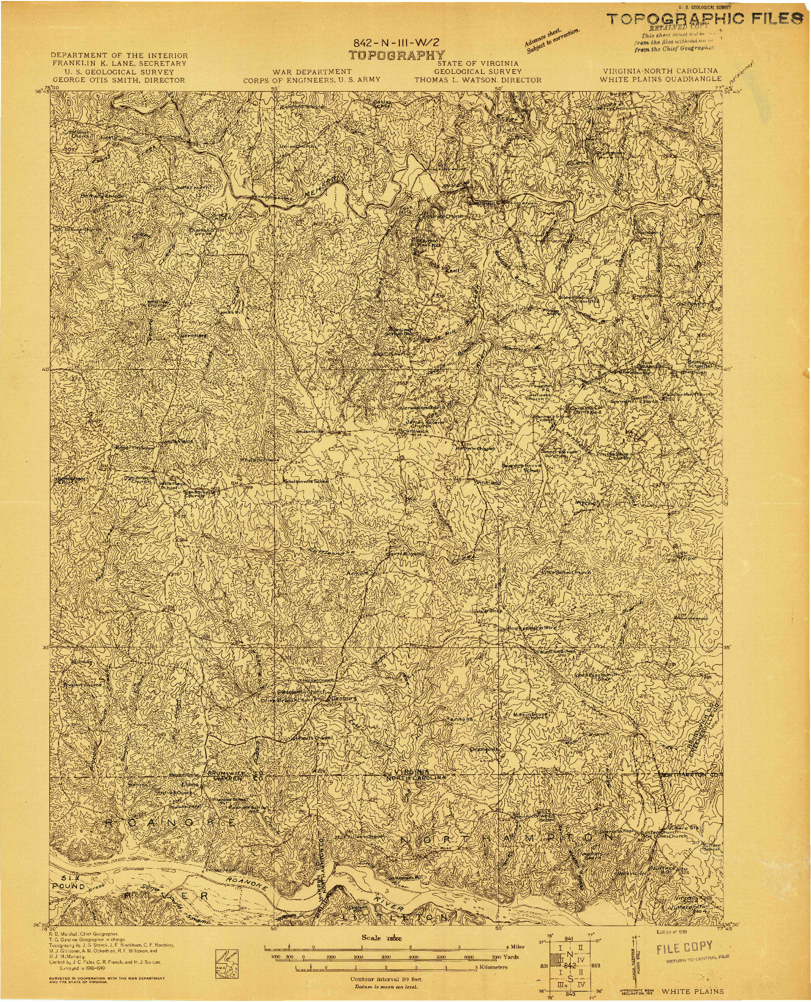 USGS 1:48000-SCALE QUADRANGLE FOR WHITE PLAINS, VA 1919