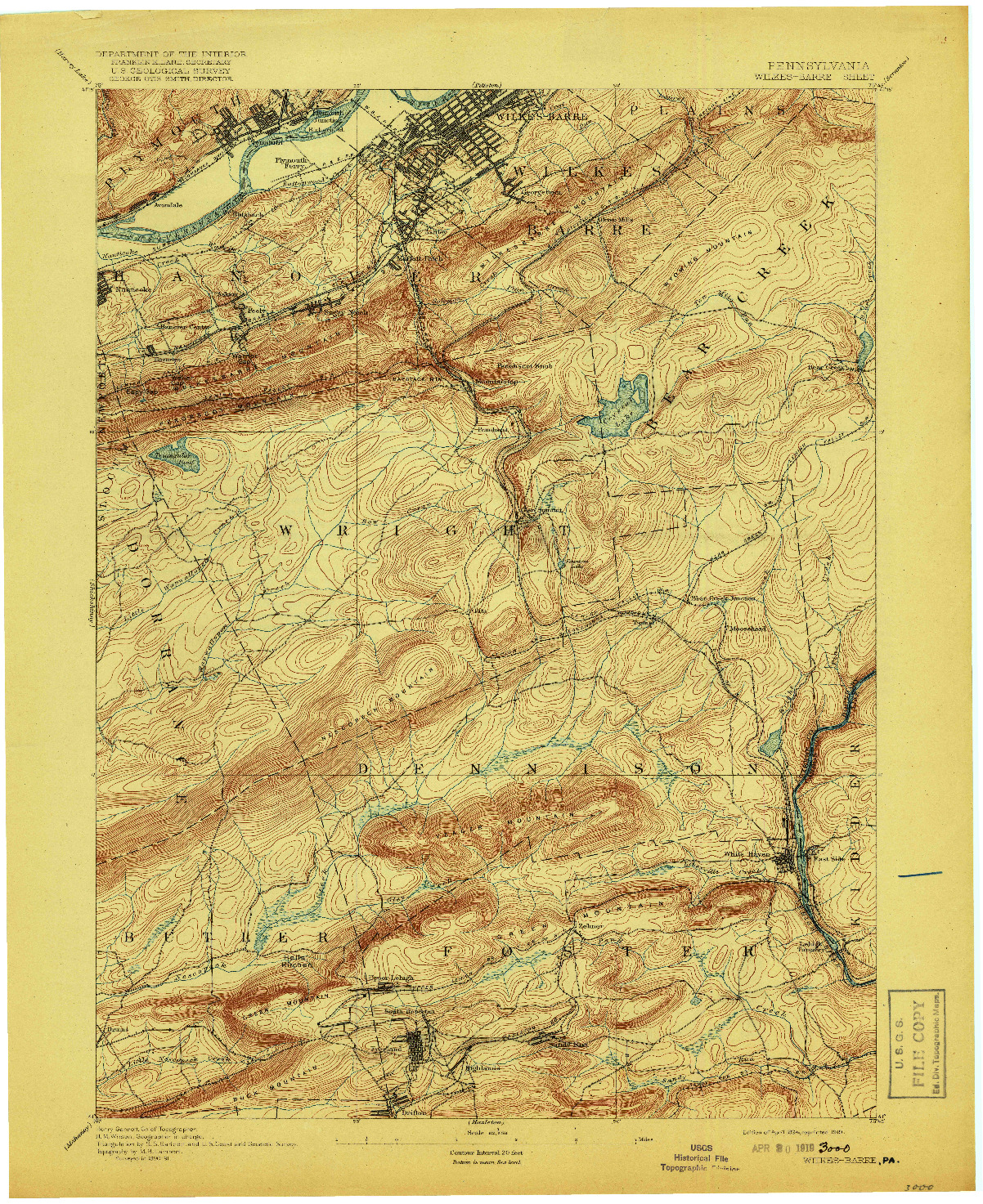 USGS 1:62500-SCALE QUADRANGLE FOR WILKES-BARRE, PA 1894