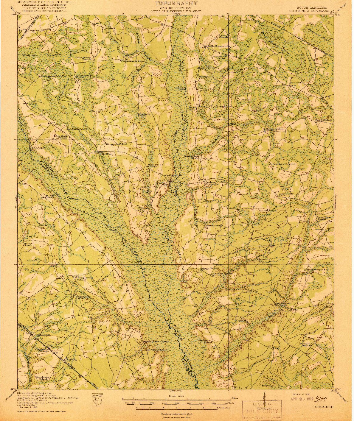 USGS 1:62500-SCALE QUADRANGLE FOR CUMMINGS, SC 1919
