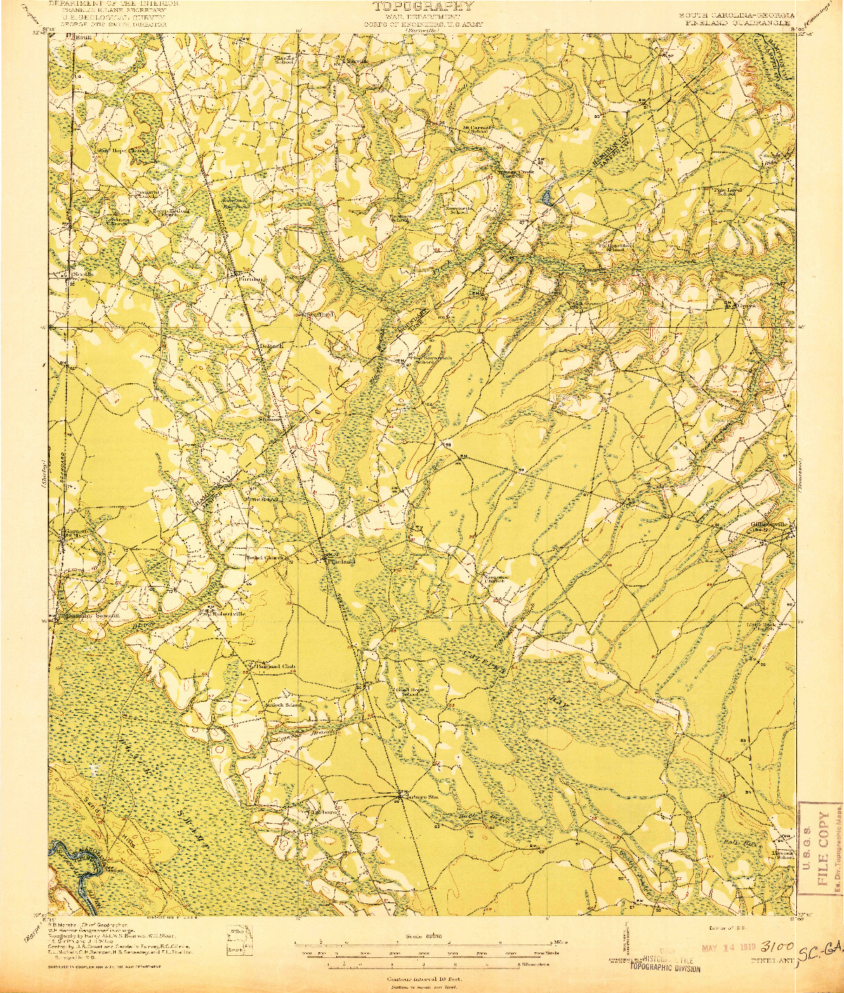 USGS 1:62500-SCALE QUADRANGLE FOR PINELAND, SC 1919