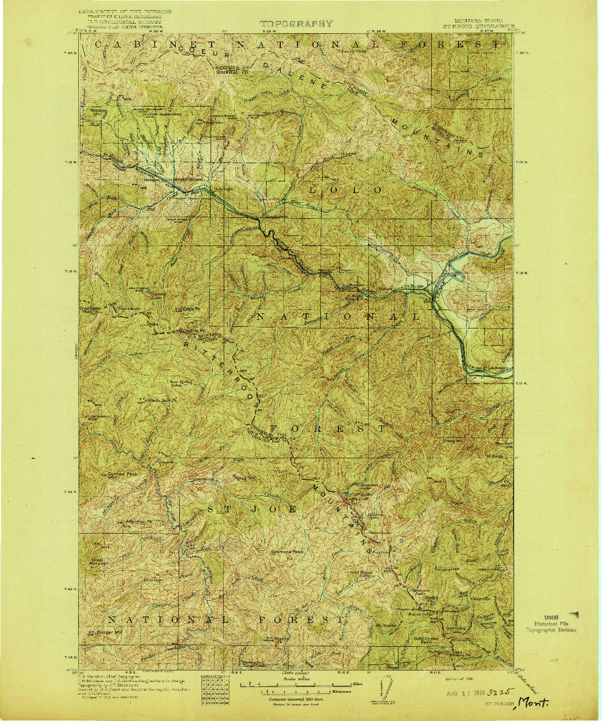 USGS 1:125000-SCALE QUADRANGLE FOR ST. REGIS, MT 1919