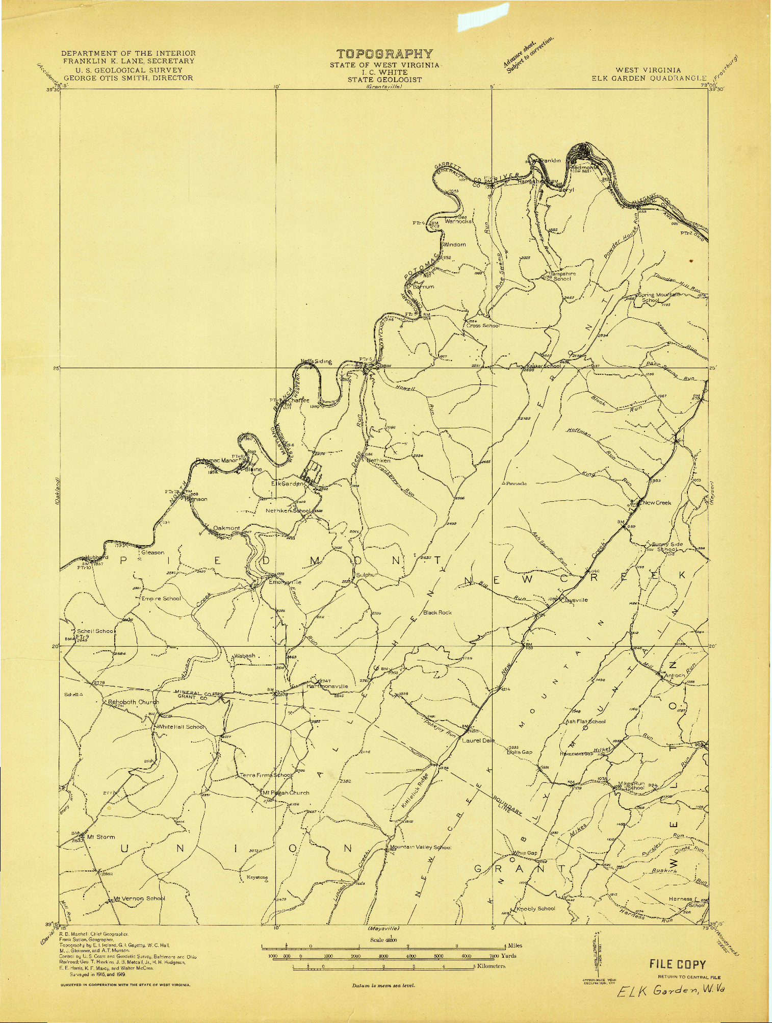 USGS 1:48000-SCALE QUADRANGLE FOR ELK GARDEN, WV 1919