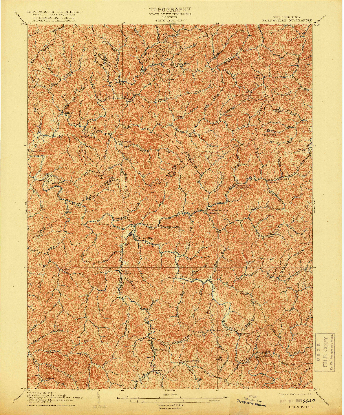 USGS 1:62500-SCALE QUADRANGLE FOR BURNSVILLE, WV 1906