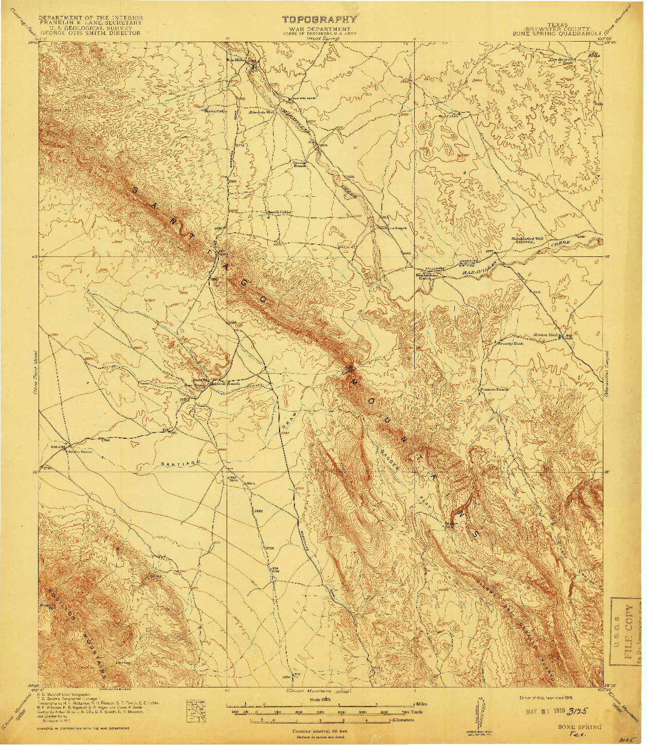 USGS 1:62500-SCALE QUADRANGLE FOR BONE SPRING, TX 1918