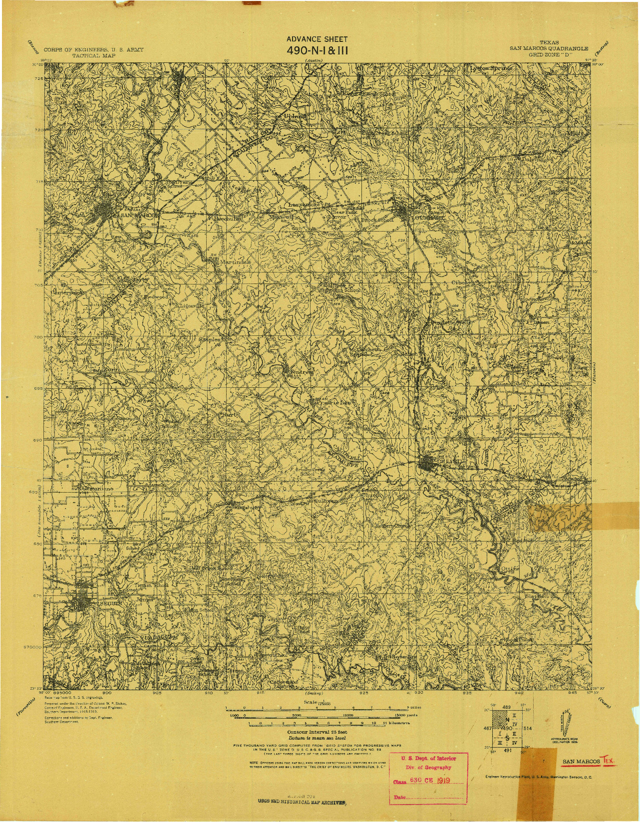 USGS 1:125000-SCALE QUADRANGLE FOR SAN MARCOS, TX 1919