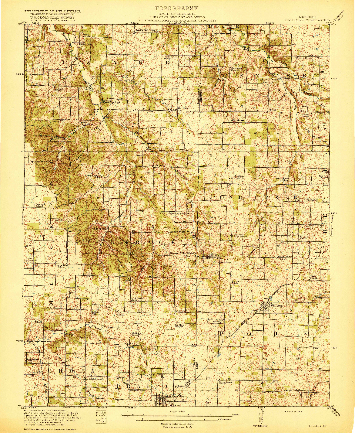 USGS 1:62500-SCALE QUADRANGLE FOR HALLTOWN, MO 1919